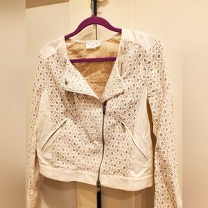 Club Monaco -Cream Lace Moto Style Jacket Ladies Sz.10 Like New